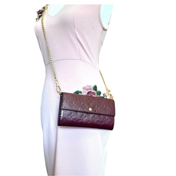 💃 LOUIS VUITTON Vernis Sarah Long Wallet Amarante - Picture 13 of 15